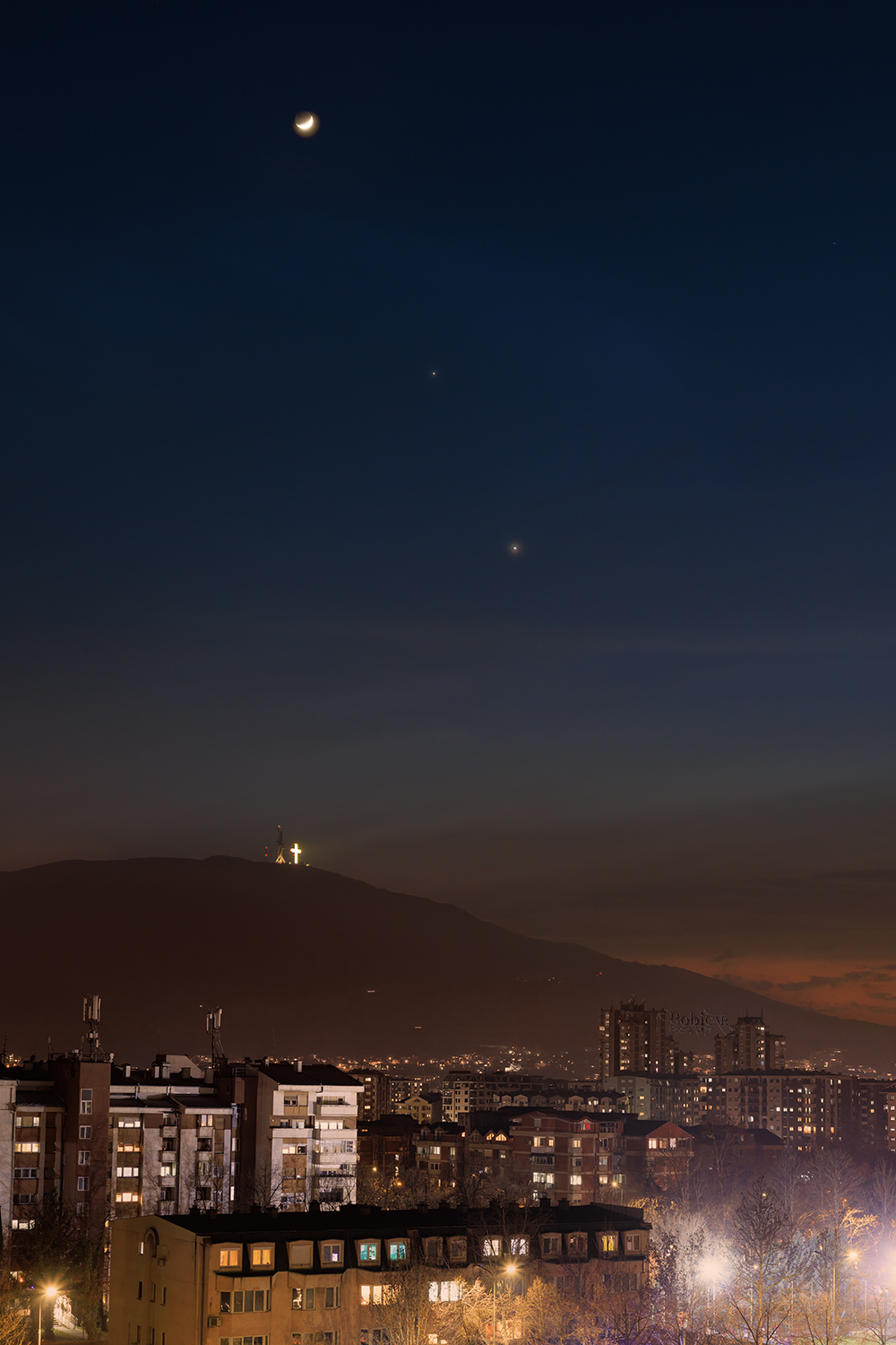 The Moon, Venus and Jupiter Over Skopje